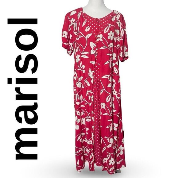 MARISOL Polka-Dot & Floral Dress, Layered Look, Retro Style, Red & White, Size L - Picture 1 of 9